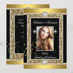Invitación Diamante Hollywood Glamour Negro Oro Fabuloso
