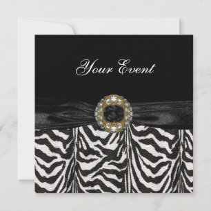 Invitación Diamante Joya Negro Blanco Cebra
