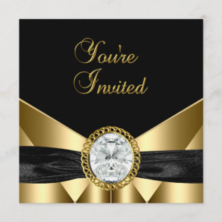 Invitación Diamante Joya Negro Oro