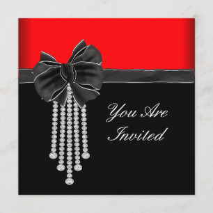 Invitación Diamante Lazo Rojo Negro Fiesta