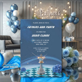 Invitación Diamante Metálico Rey Rey Ajedrez Padres Día Azul