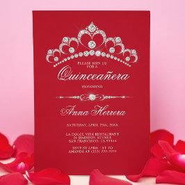 Invitación Diamante moderno Tiara Negro RED QUINCEAÑERA