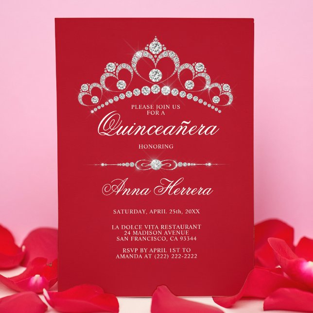 Invitación Diamante moderno Tiara Negro RED QUINCEAÑERA (Subido por el creador)