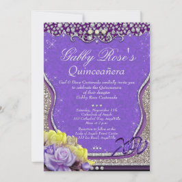 Invitación Diamante morado Quinceañera y dulce 16