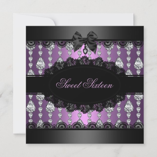 Invitación Diamante morado y dulce de encaje16 invitado (Anverso)