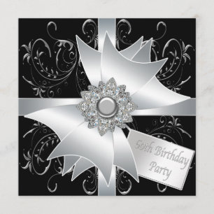 Invitación Diamante Negro Blanco de Lazo Cumpleaños 60 de Muj