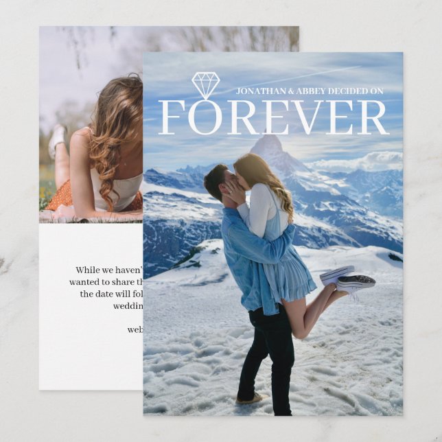 Invitación Diamante Para Siempre Añadir Una Foto Compromiso D (Anverso / Reverso)