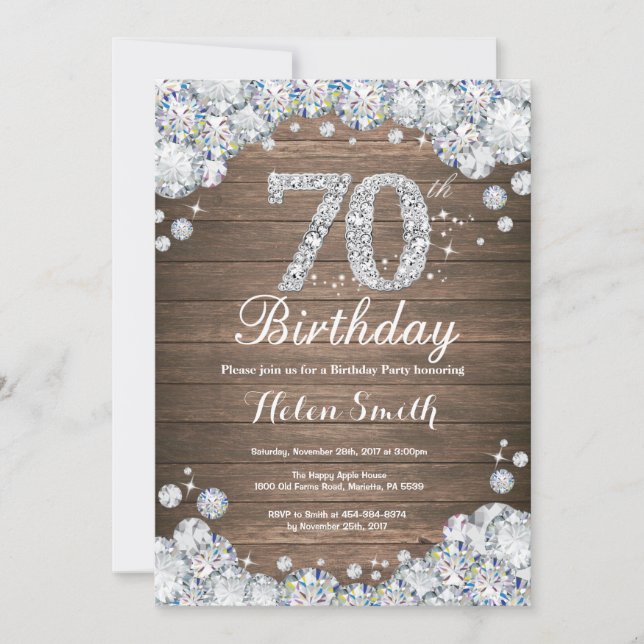 Invitación Diamante plateado ruso 70 cumpleaños (Anverso)
