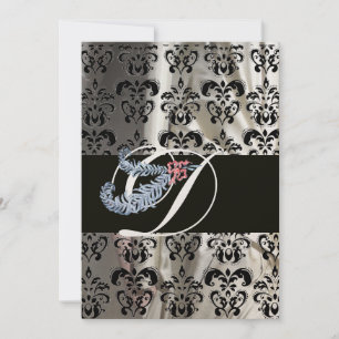 INVITACIÓN DIAMANTE PLUMA ORO NEGRO SEDAR DAMASCO MONOGRAMA