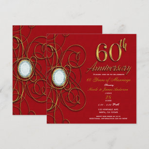 Invitación Diamante Rojo y Dorado 60 60º Aniversario