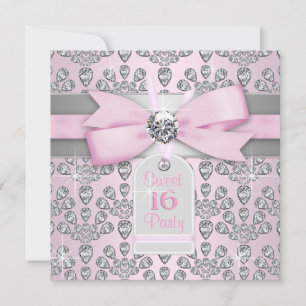 Invitación Diamante Rosa Cumpleaños Dulces 16 Cumpleaños Rosa