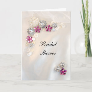 Invitación Diamante rosa falso y botones de perlas ducha de n