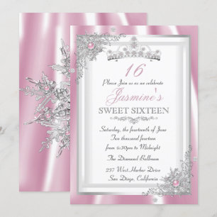 Invitación Diamante Rosa Plateado Tiara Copo de Nieve Dulces 