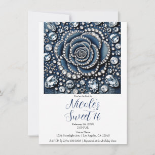 Invitación Diamante Rosa y Denim Glam Sweet 16 Fiesta de cump