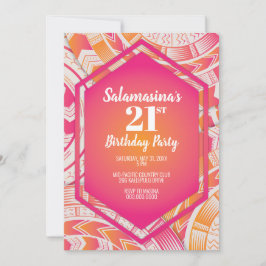 Invitación Diamante Rosa y Naranja Tatau