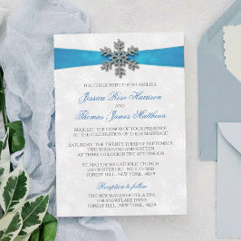 Invitación Diamante Snowflake & Blue Ribbon Winter Wedding