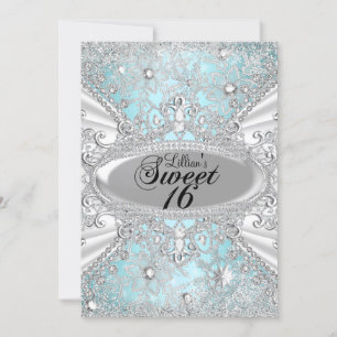 Invitación Diamante Snowflake Blue Winter Wonderland Sweet 16