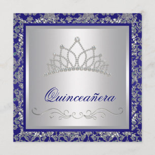 Invitación Diamante Tiara Azul Marino Quinceañera