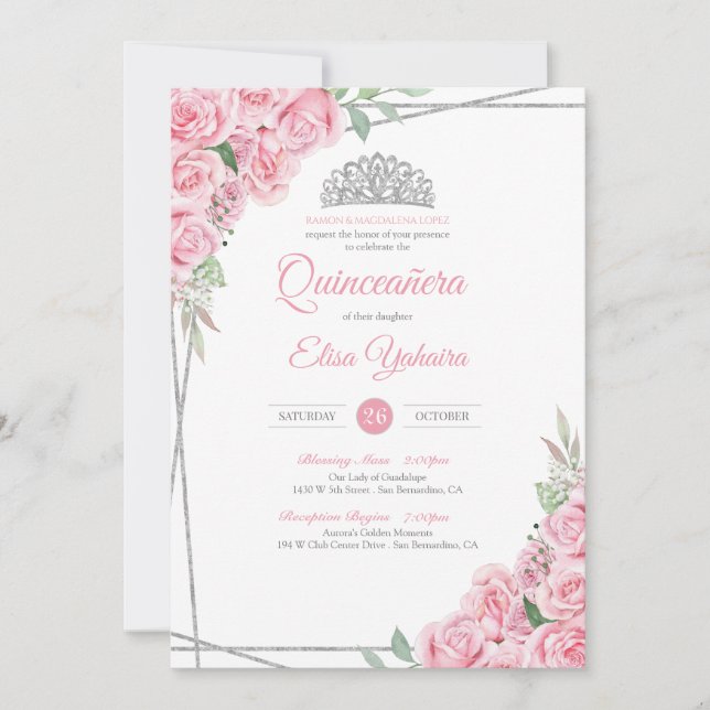 Invitación Diamante Tiara Quinceanera (Anverso)