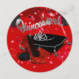 Invitación Diamante Tiara Quinceañera Rojo y Negro