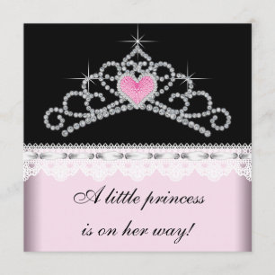 Invitación Diamante Tiara Rosa Princesa Negra Baby Shower