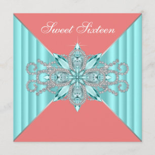 Invitación Diamante Turquesa Azul Coral Cumpleaños Dulces 16