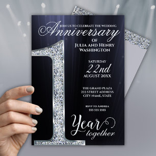 Invitación Diamante Un Año Juntos Aniversario Gris Plateado