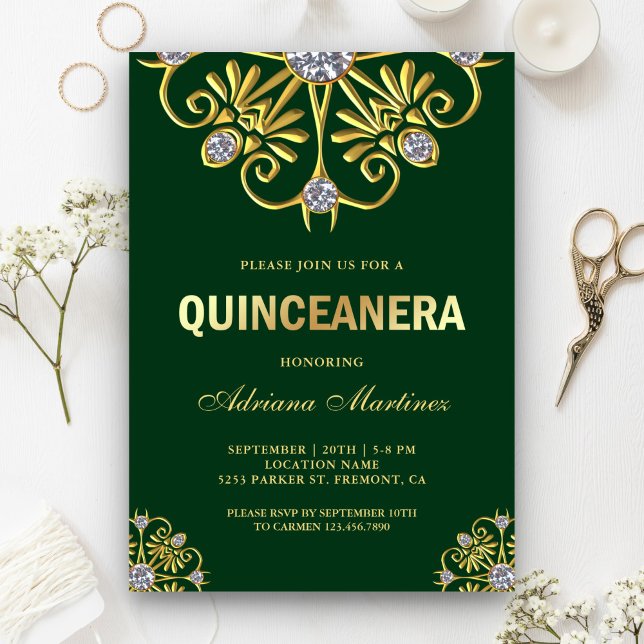 Invitación Diamante Verde Dorado Mandala Quinceañera (Subido por el creador)