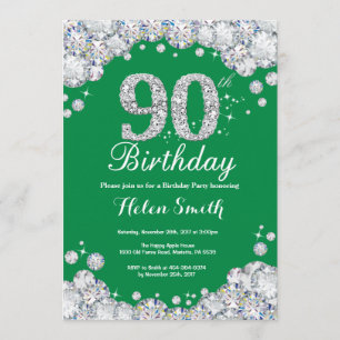 Invitación Diamante verde y plateado de 90 años