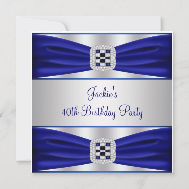 Invitación Diamante Zafiro Azul Fiesta Cumpleaños 40 (Anverso)