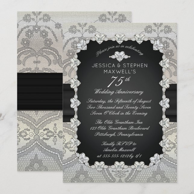 Invitación Diamantes | 75º Aniversario Boda de Lace (Anverso / Reverso)