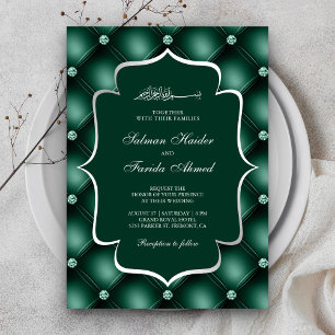 Invitación Diamantes Agavillados Verde Esmeralda Boda Musulma