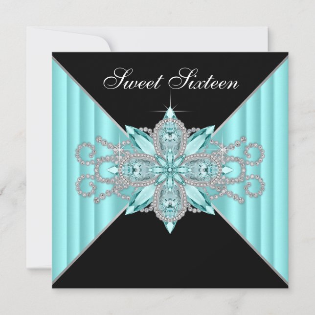 Invitación Diamantes azul turquesa y negro cumpleaños (Anverso)