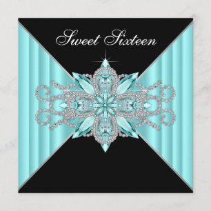 Invitación Diamantes azul turquesa y negro cumpleaños