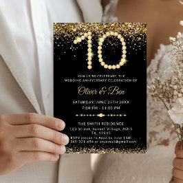 Invitación Diamantes Black & Gold 10.º Aniversario
