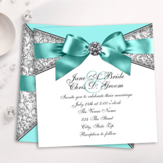 Invitación Diamantes Blancos Boda Azul Turquesa