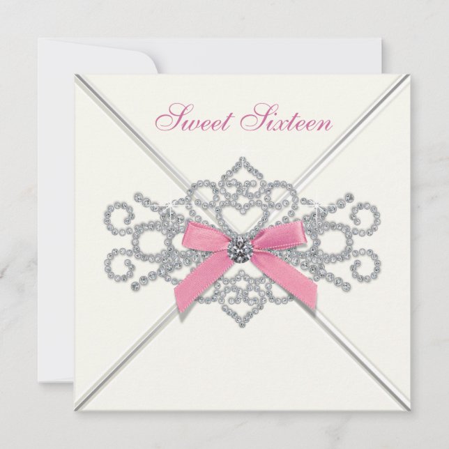 Invitación Diamantes blancos dulce rosa 16 Fiesta (Anverso)
