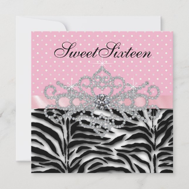 Invitación Diamantes Blancos Pink Zebra Cumpleaños Sweet Sixt (Anverso)