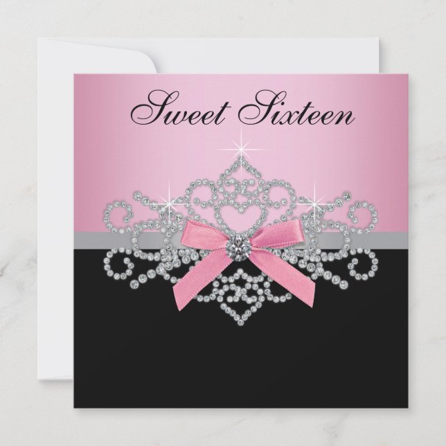 Invitación Diamantes Blancos Rosados Negros Fiesta de Cumplea (Anverso)