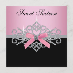 Invitación Diamantes Blancos Rosados Negros Fiesta de Cumplea