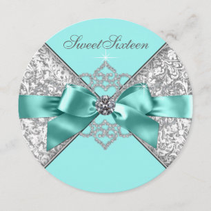Invitación Diamantes blancos Verde azulado dulce azul 16 fies