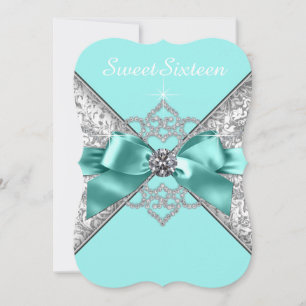 Invitación Diamantes blancos Verde azulado dulce azul 16 fies