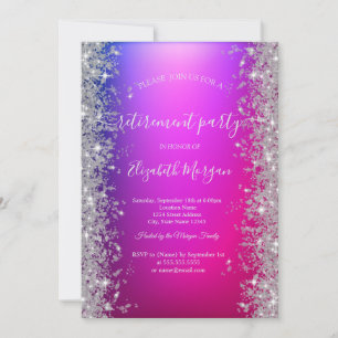 Invitación Diamantes Brillantes Plata Chispa Violeta Jubilaci