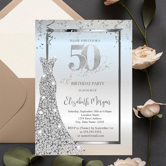 Invitación Diamantes brillantes plateados Vestidos Plata 50 c (Subido por el creador)