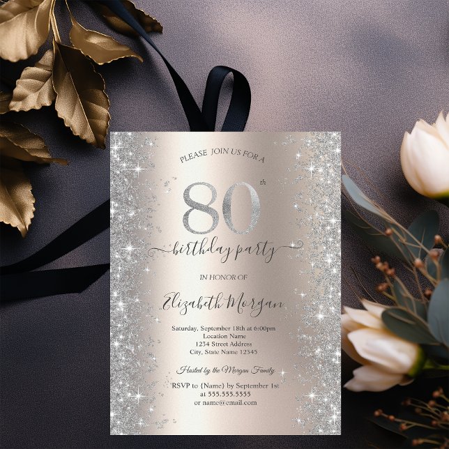 Invitación Diamantes Brillo de Plata Fiesta de Cumpleaños 80  (Subido por el creador)