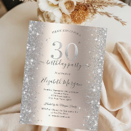 Invitación Diamantes Brillo de Plata Fiesta de Cumpleaños Mar