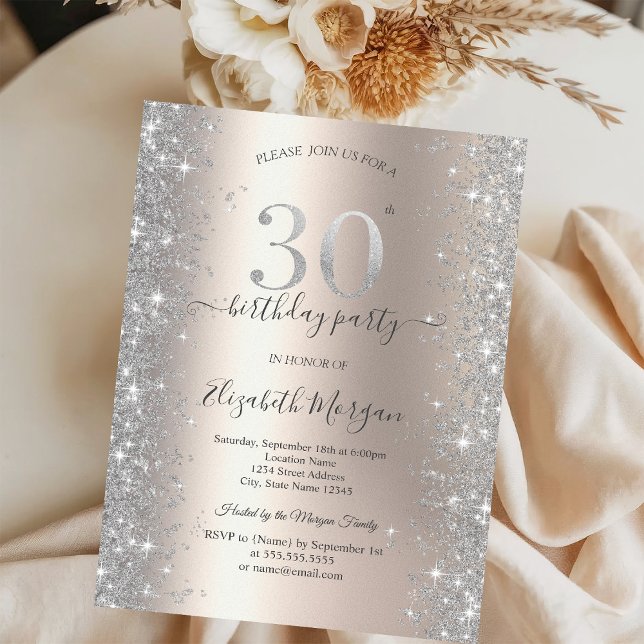 Invitación Diamantes Brillo de Plata Fiesta de Cumpleaños Mar (Subido por el creador)