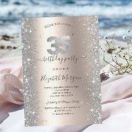 Invitación Diamantes Brillo de Plata Fiesta de Cumpleaños Mar