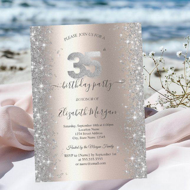 Invitación Diamantes Brillo de Plata Fiesta de Cumpleaños Mar (Subido por el creador)
