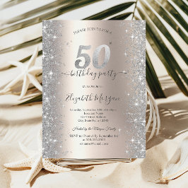 Invitación Diamantes Brillo de Plata Fiesta de Cumpleaños Mar